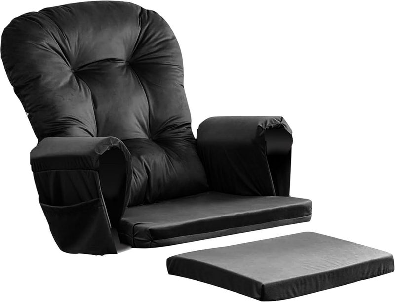 Osunnus 5PCS Glider Rocker Replacement Cushions Thick Soft Velvet Glider Cushions Replacement Set with Ottoman Cushion and Storage Pockets, Black - Image 1